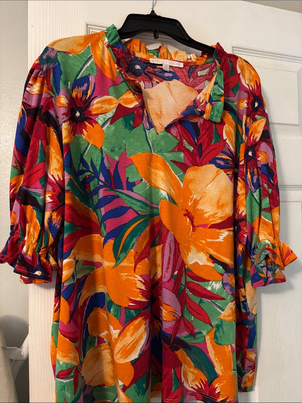 croft & barrow Orange Green Tropical Floral Tunic Top